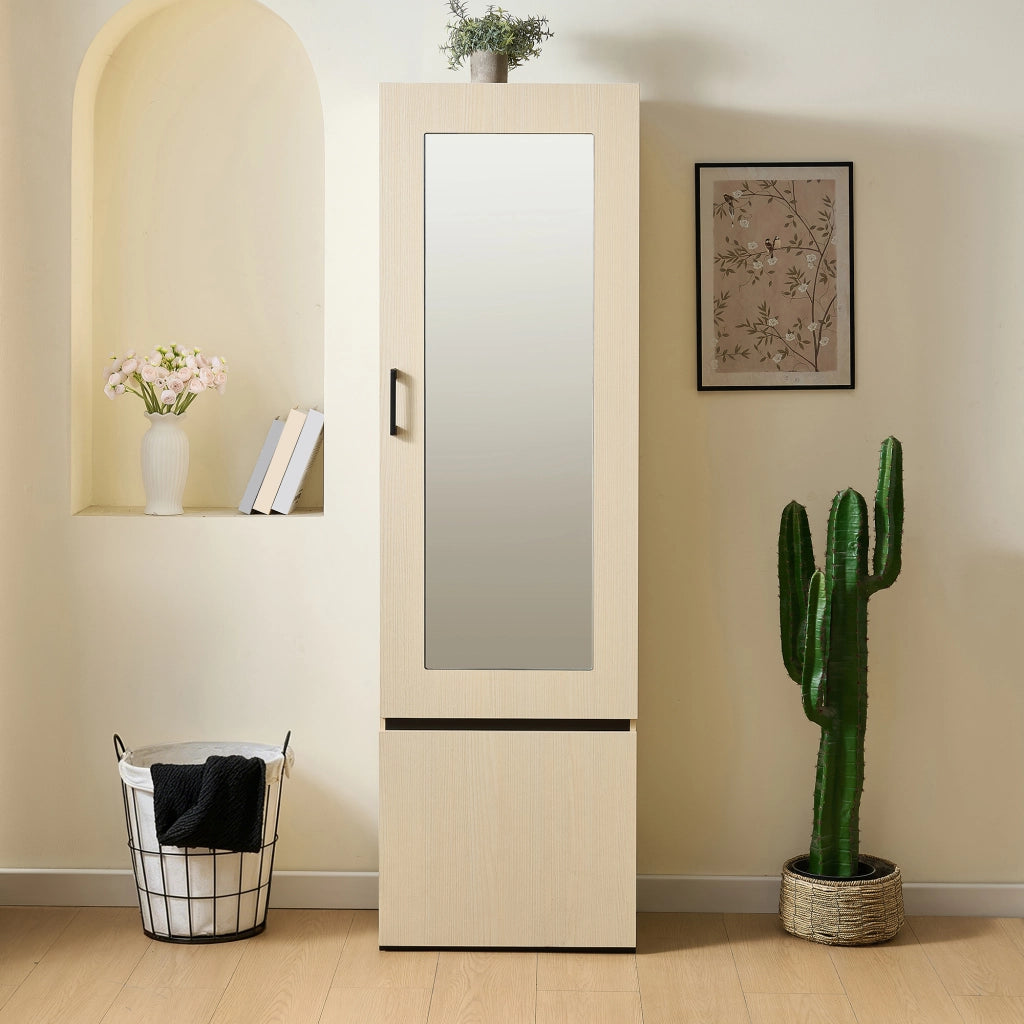 Armadio con specchio e asta appendiabiti estraibile per ingresso e camera; in MDF; legno; 54 × 34;5 × 179;5 cm
