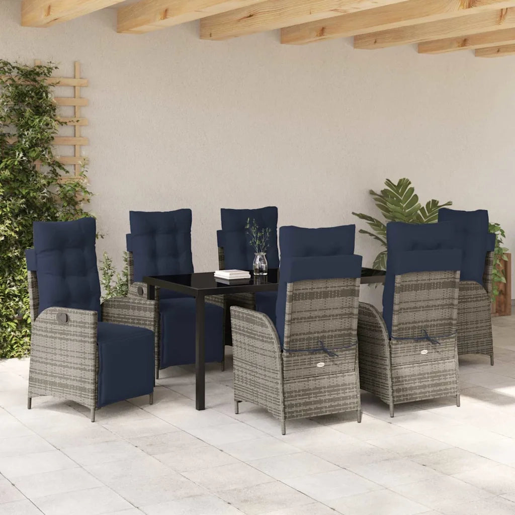 Set da Pranzo per Giardino 7 pcs Grigio e Nero Rattan
