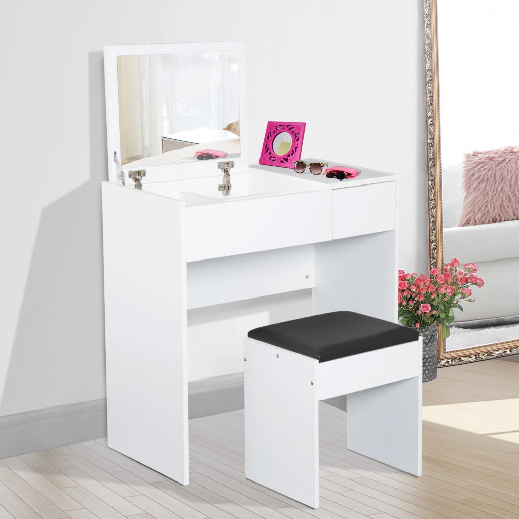 Cassettiera da trucco con specchio e sgabello ¨C zephmum ¨C bianco 80x40x79 cm