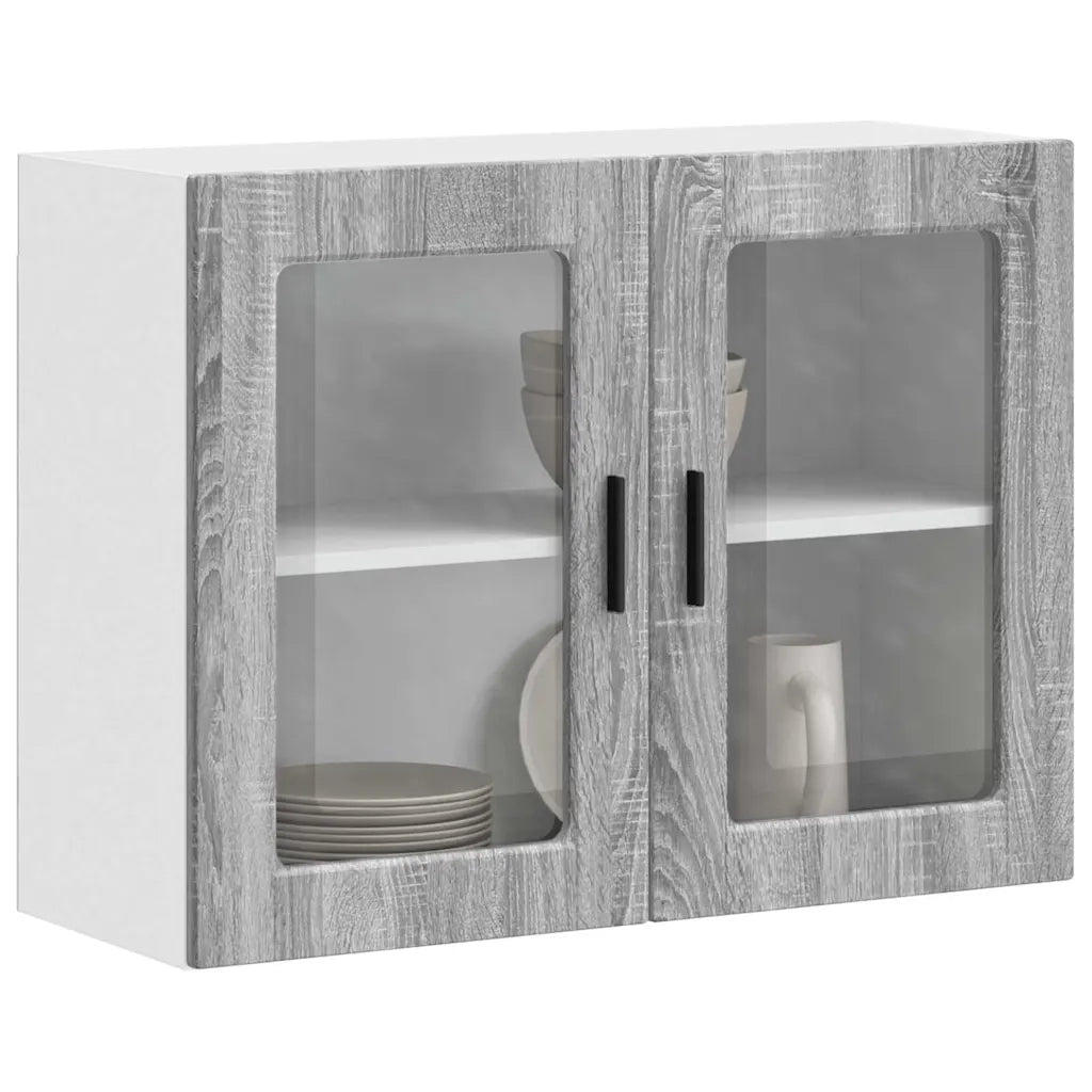 vidaXL Pensile da Cucina con Porta in Vetro Porto Grigio Sonoma