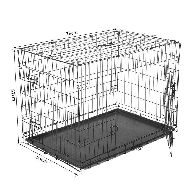 GABBIA TRASPORTINO PER ANIMALI PIEGHEVOLE IN ACCIAIO 76X53X57 CM NERO