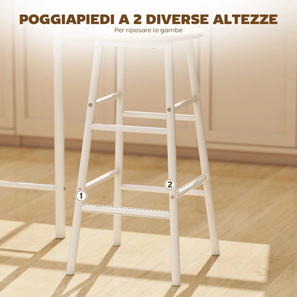 Set Bancone Bar e 2 Sgabelli Alti in Legno ¨C zephmum ¨C Bianco