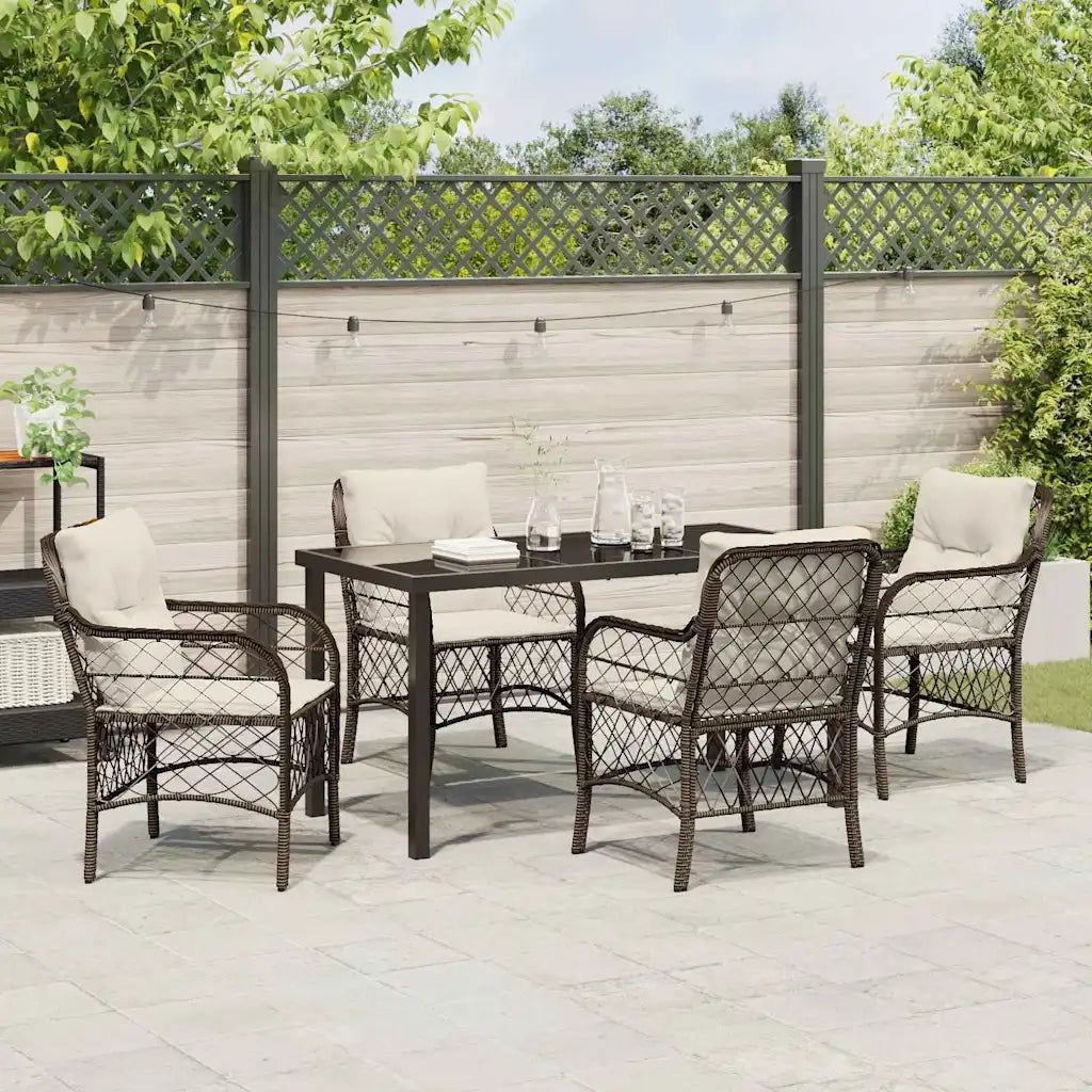 Set da Pranzo per Giardino con cuscino 5 pcs Marrone polyrattan 3380213