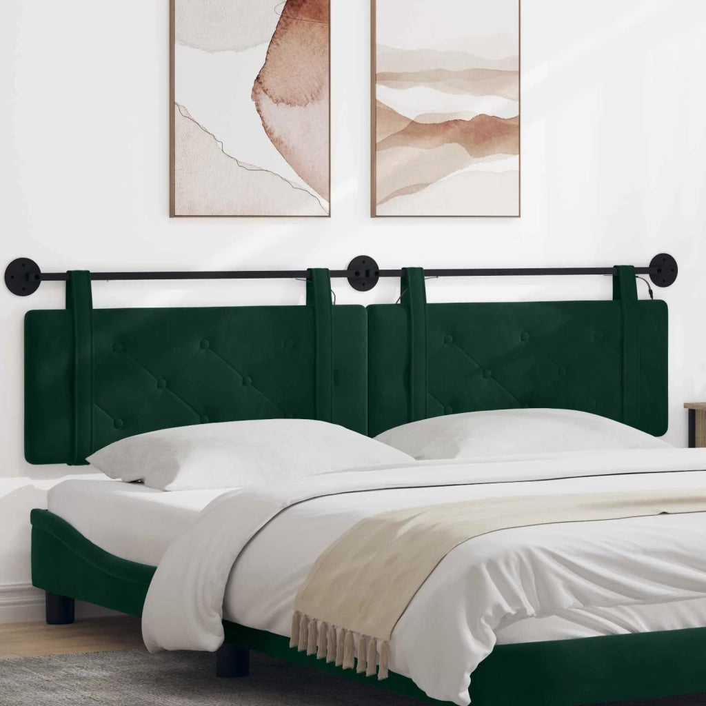 Testiera sospesa Con luce LED Verde Scuro Velluto