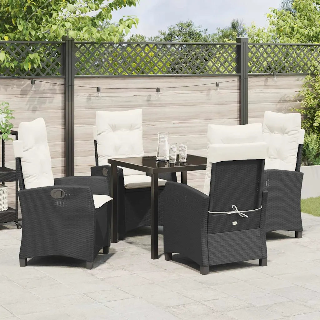Set da Pranzo per Giardino con cuscino 5 pcs Nero polyrattan