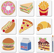 Schede per dipinti alimentari 9 pezzi - Stencil - Set stencil per adulti - Stencil per dipinti - Stencil lettere - Inclusa pennello 15 x 15 cm