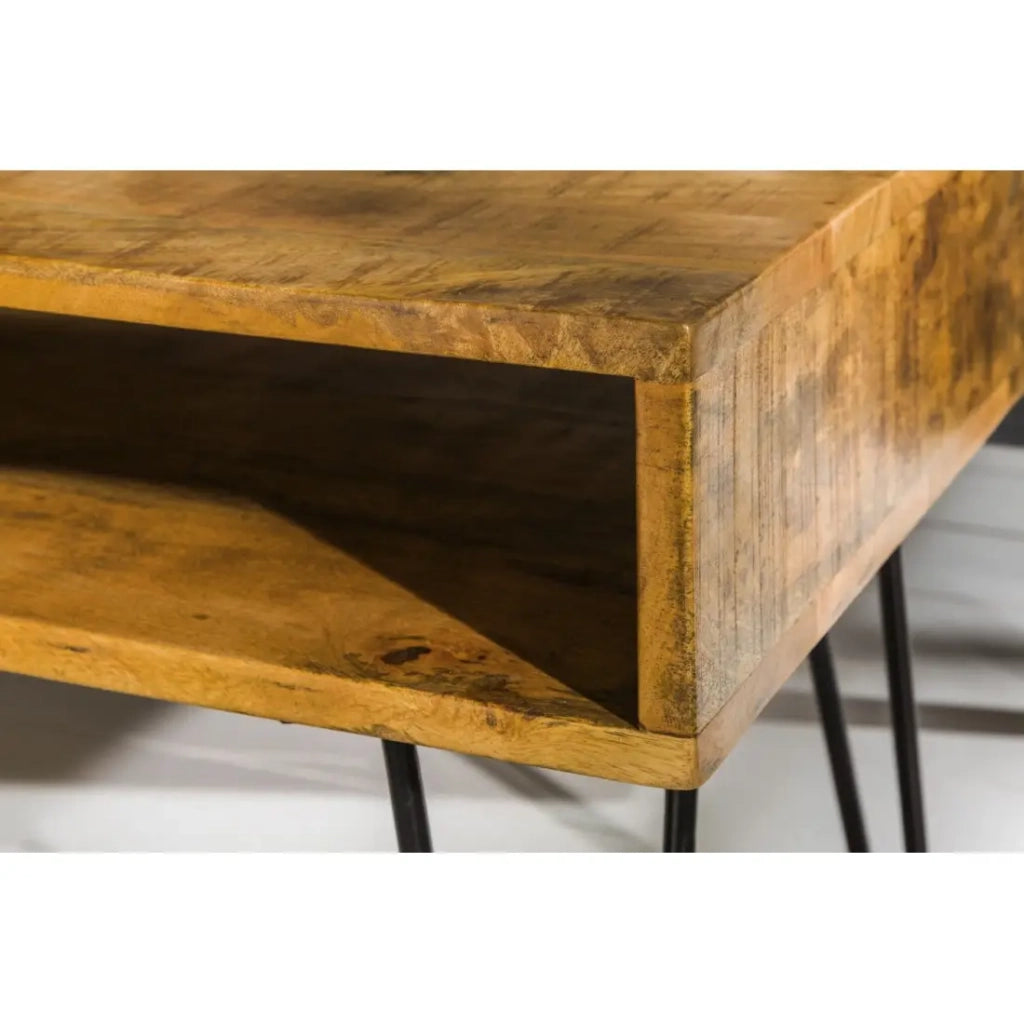 Tavolino SILVA 100 cm in legno di mango massiccio e metallo nero – 2 vani