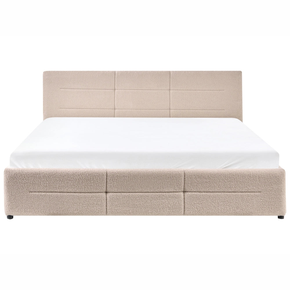 Letto ottomano beige bouclé 180x200 cm con testiera sollevabile e base a doghe Design moderno
