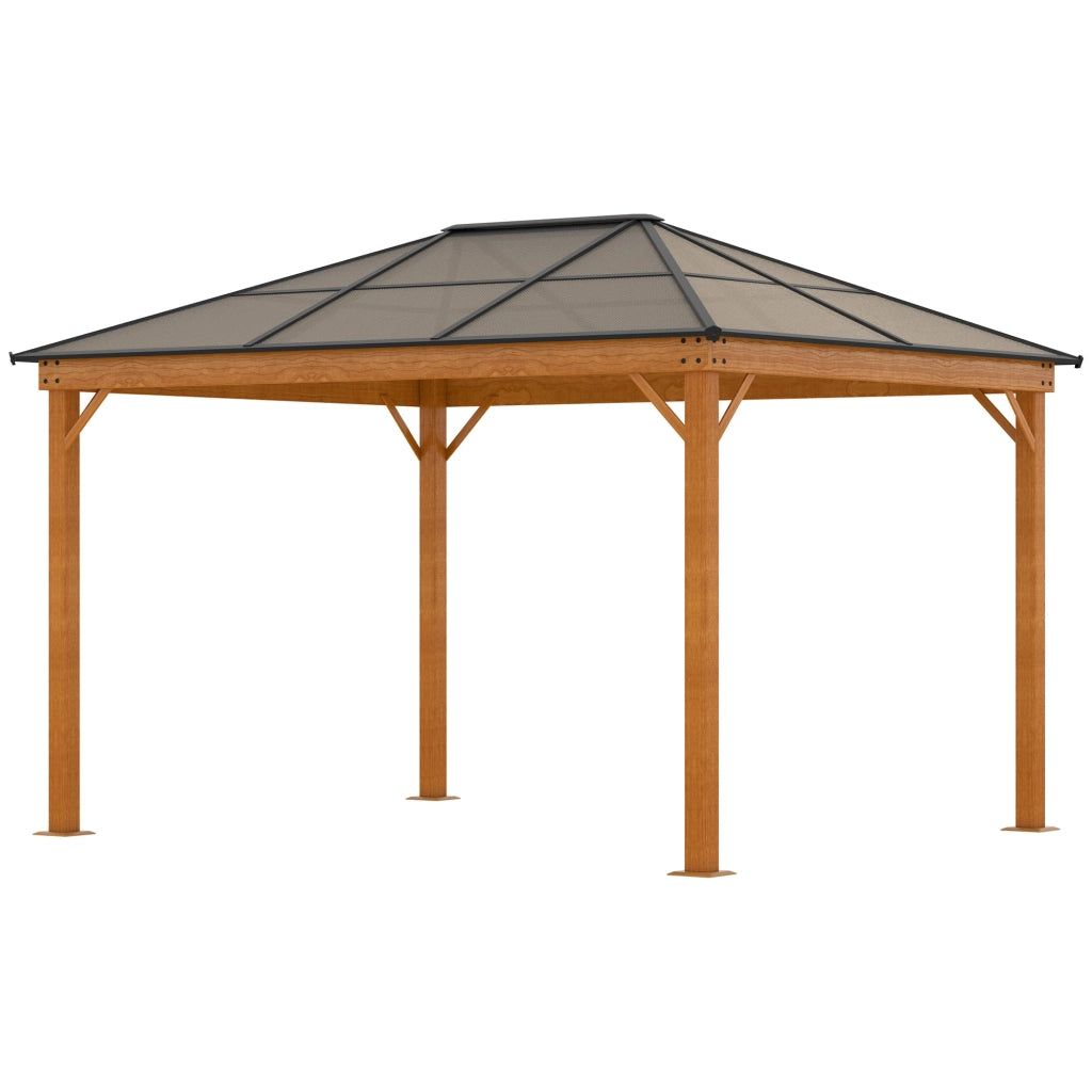 Gazebo da Giardino 2,94x3,60x2,67m con Tetto in Policarbonato e Zanzariere in Acciaio Cachi