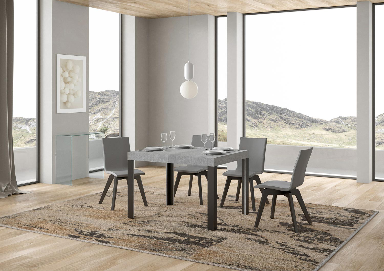 Tavolo Allungabile 110-194x70x77 cm Linea Cemento e Antracite