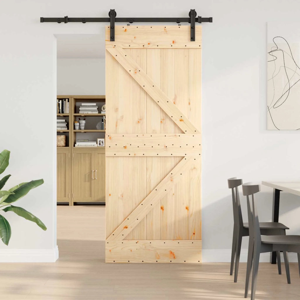 Porta scorrevole NARVIK Naturale e Nero 85 x 210 cm (152,5 cm) 3445204