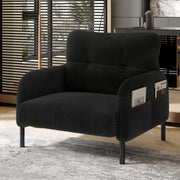 OKWISH Poltrona in Velluto a Coste, Seduta Profonda e Schienale Ergonomico con Tasche Laterali, Struttura in Metallo, Nera