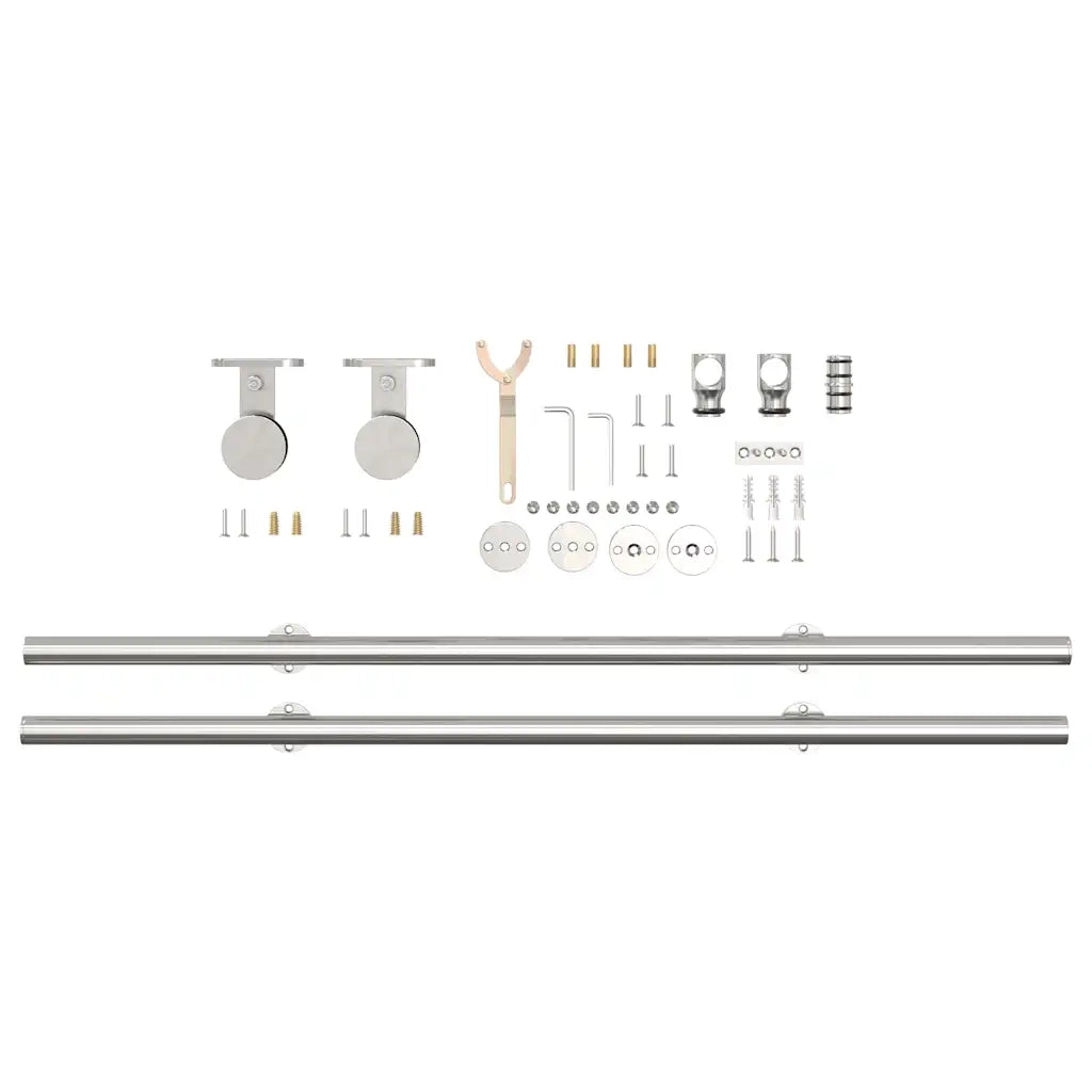 Kit Binari Porta Scorrevole 200 cm Acciaio Inossidabile Argento 4009691