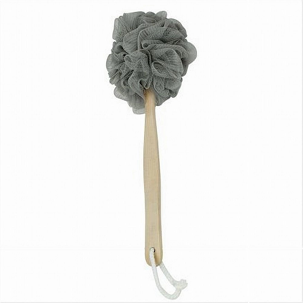 Trade Shop - Spazzola Doccia Lava Schiena Spugna Rete Grigia Esfoliante Manico In Legno 79599 -