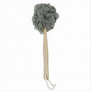 Trade Shop - Spazzola Doccia Lava Schiena Spugna Rete Grigia Esfoliante Manico In Legno 79599 -