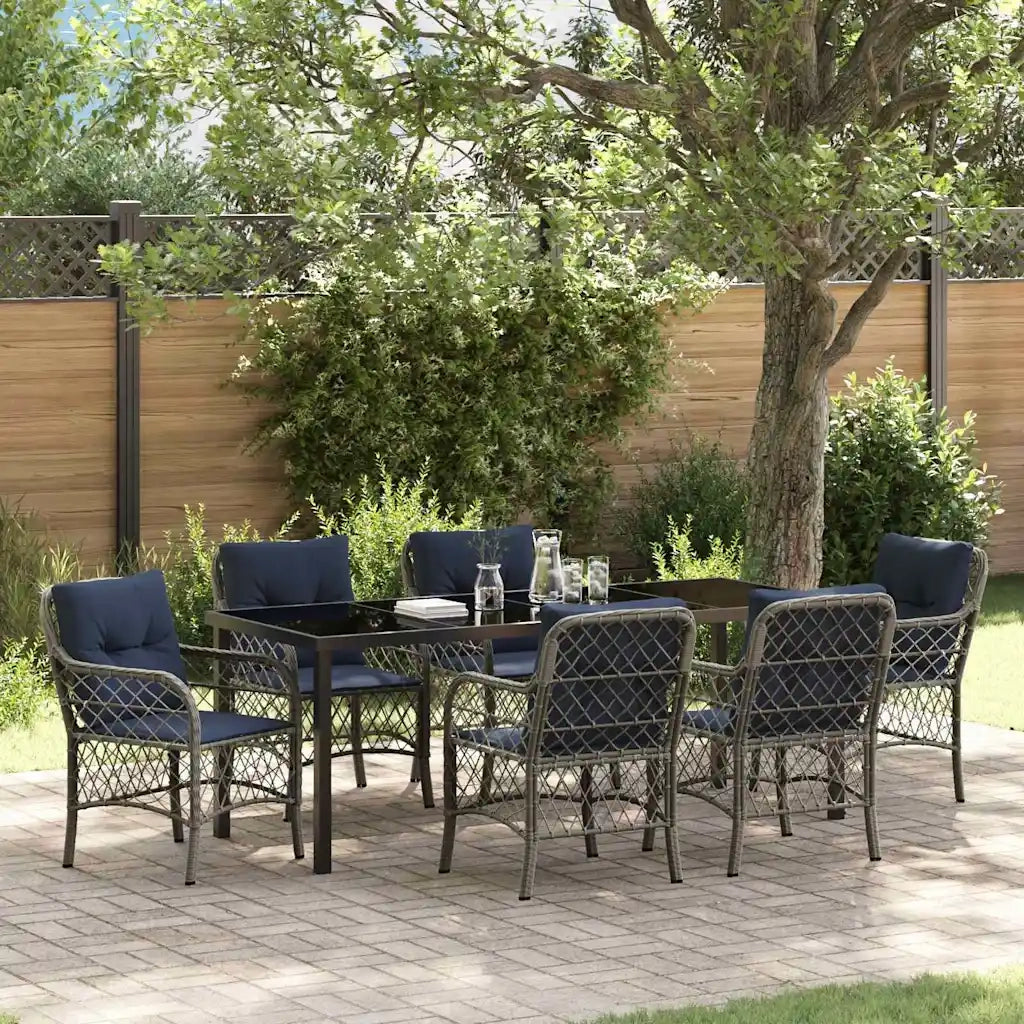 Set da Pranzo per Giardino 7 pcs Grigio e Nero Rattan 3380251