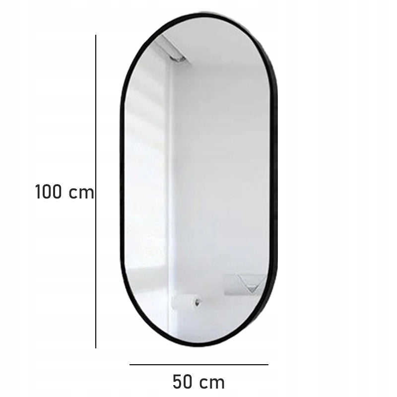 Grande specchio ovale da bagno, soggiorno, camera da letto, nero, industriale, 100x50 cm