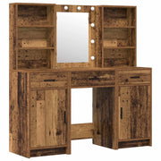 Set da Toeletta | Tavolo da Trucco con LED con porta 3 pz Legno vecchio