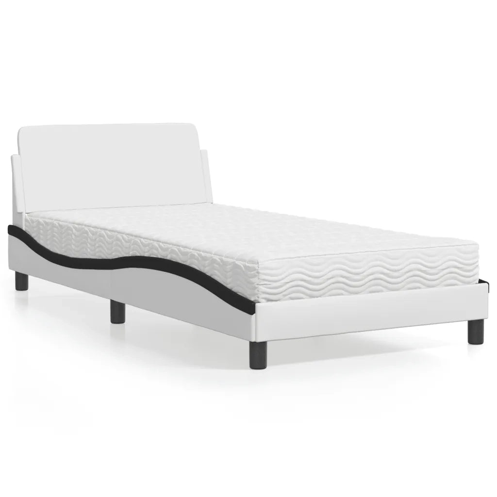 Letto con Materasso Dover Bianco e Nero 100x200 cm in Similpelle