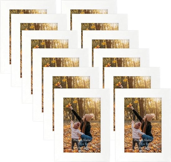 Set di 12 cornici per foto - collage - supporto da parete o da tavolo - marrone - plexiglas - 9x13 cm