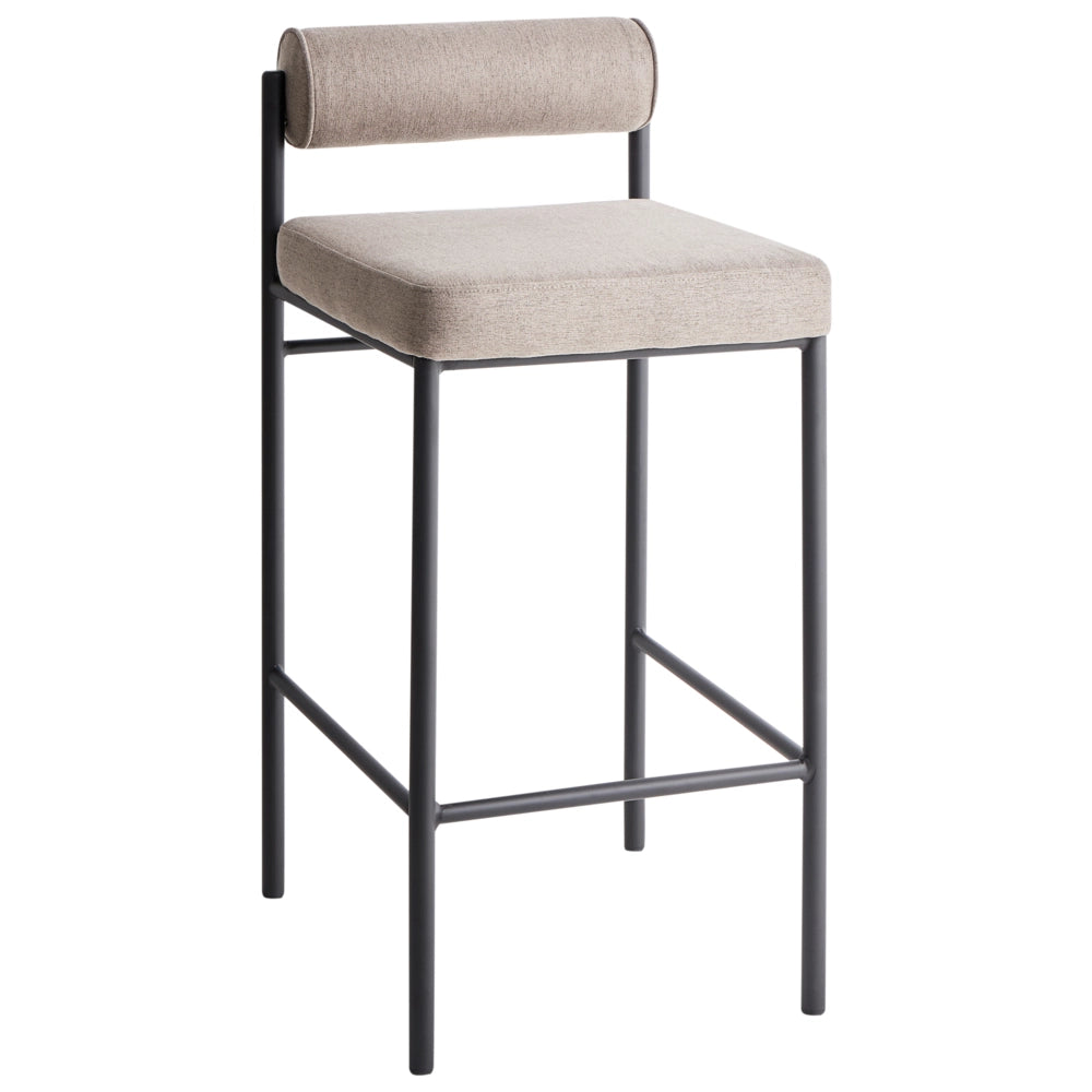 Set di 2 sgabelli da bar moderni con rivestimento in poliestere taupe gambe in metallo nero senza braccioli e schienale avvolgente