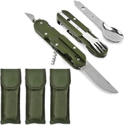 Servizio da campeggio 3 in 1 da 5 in 1 con forchetta, coltello e cucchiaio in acciaio inox pieghevole per campeggio, escursioni, picnic e viaggi