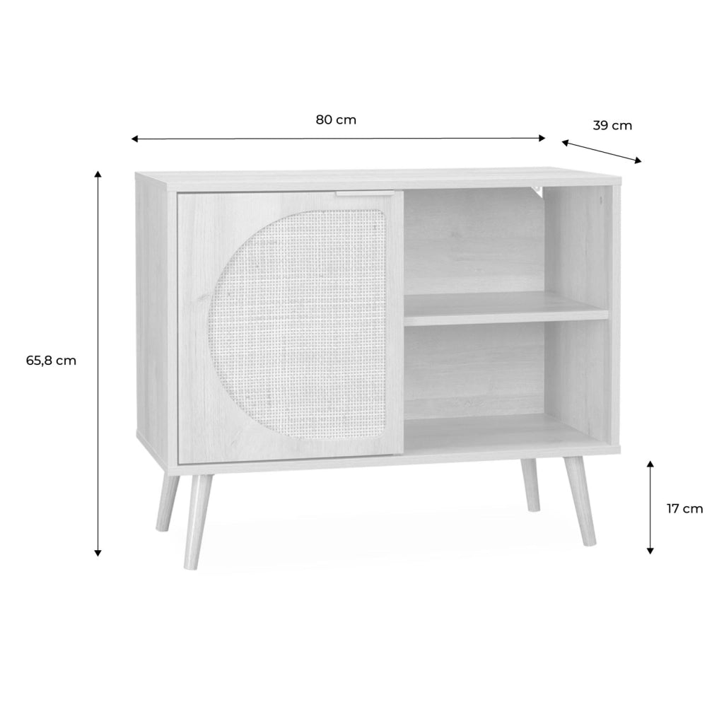 Credenza scandinava con decoro, legno arrotondato, 80cm, marrone