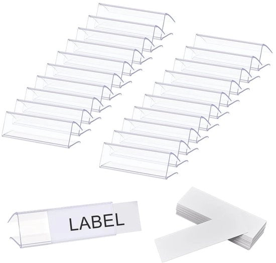 Etichetta per tavolo da 120 pezzi - Sosteggi per biglietti prezzo - Materiale PVC - Translucido - Superficie in legno - Design flessibile - Alta capacità - Biglietti prezzo