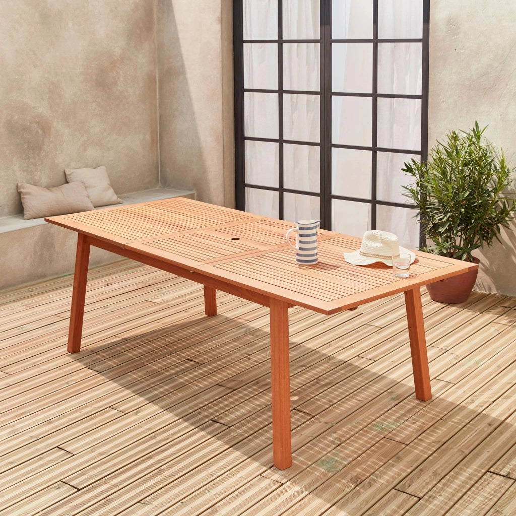 Tavolo da giardino rettangolare allungabile in legno, 8 a 10 posti,
