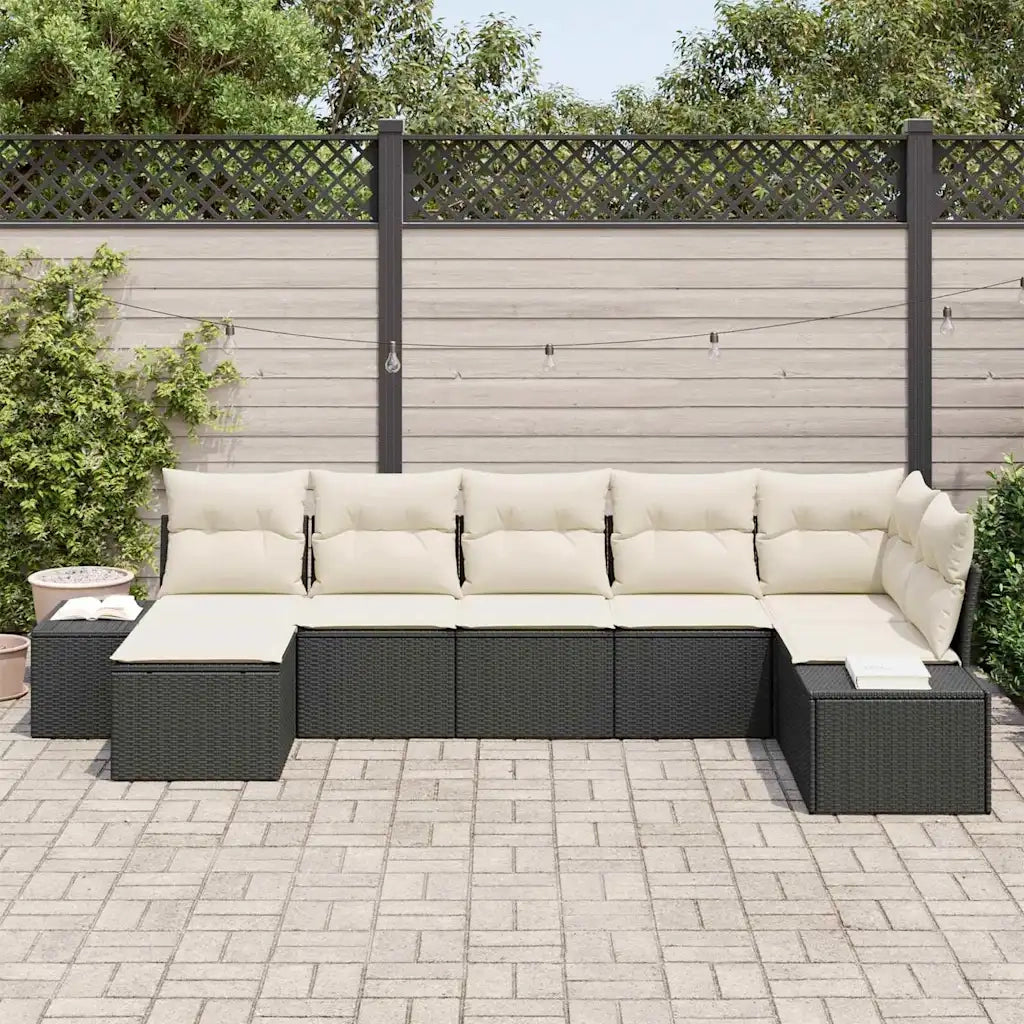 vidaXL Set Divano da Giardino con cuscino 7 pcs Nero Poly Rattan