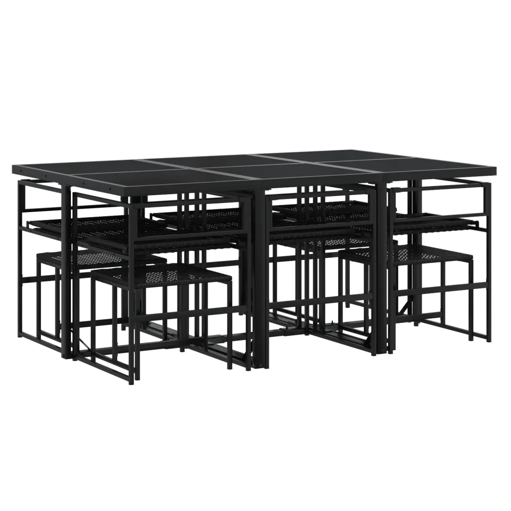 Set da Pranzo da Giardino 11 pz con Cuscini in Polyrattan Nero 3295069