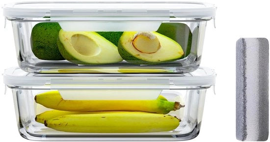 Set di contenitori per alimenti in vetro con coperchi, con 2 contenitori con coperchi in vetro, contenitori per alimenti in vetro con coperchi per il congelamento, con coperchio rinforzato, BPA-free, 100% impermeabile, riutilizzabile - 1040 ml