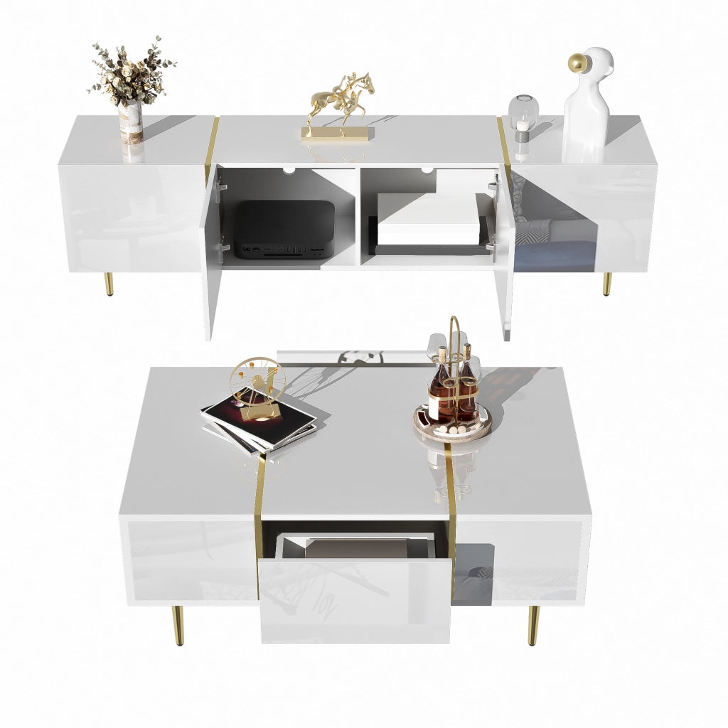 Set soggiorno con contenitori ad alta lucentezza in MDF bianco