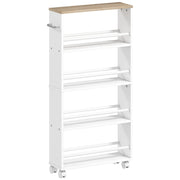 Scaffale multifunzionale con rotelle, design stretto, 4 scomparti, 45x15x91 cm, naturale