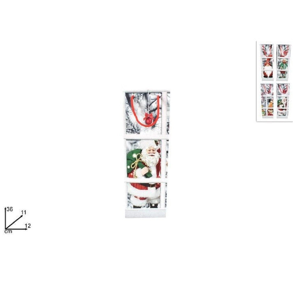 Trade Shop - Set 3 Buste Regalo Stampa Finestra Con Paesaggi Innevati Manici Rossi 36x12x11cm -