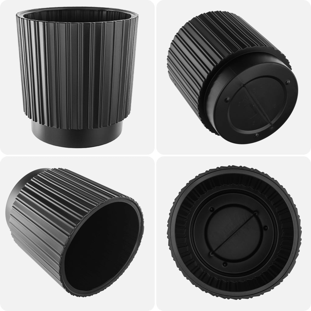 Vaso da fiori KADAX da 40 cm con coperchio e inserto, vaso da fiori in plastica nera