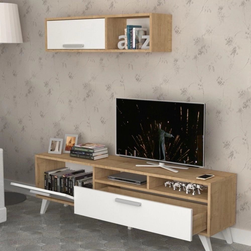 Mobile porta Tv 180x35x47h Slim D2306TV180M109 colore rovere bianco