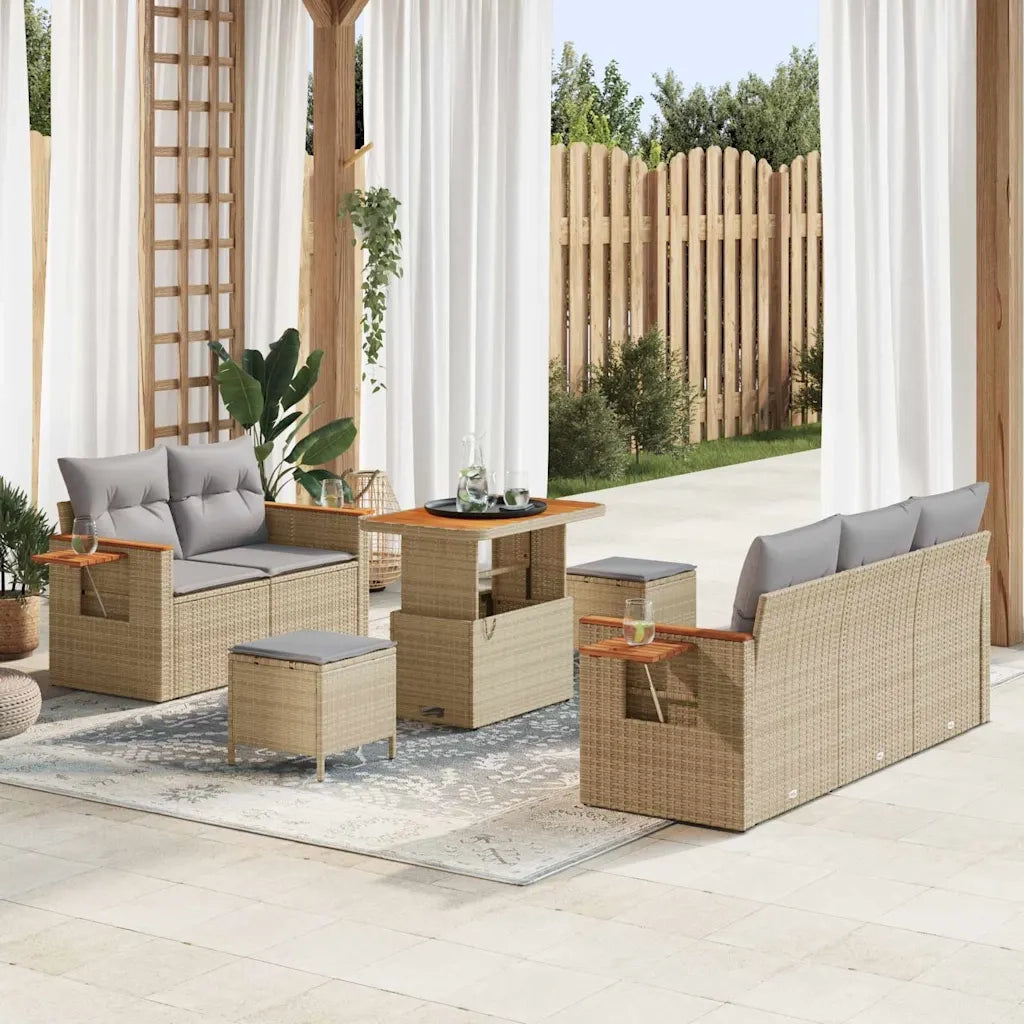 Set Divano da Giardino con cuscino 8 pcs Beige e Grigio Chiaro