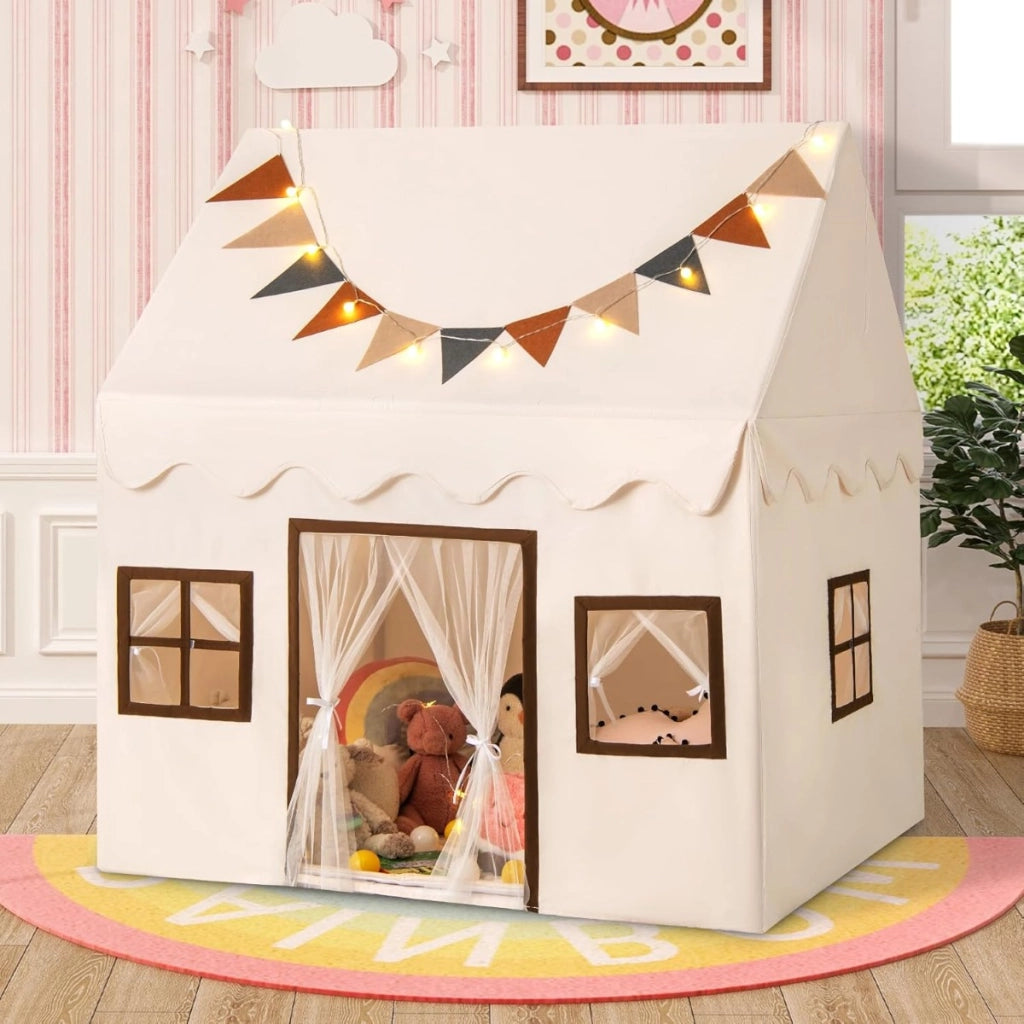 Tenda da gioco  con tappetino per bambini, Casetta da gioco antiscivolo imbottito Beige