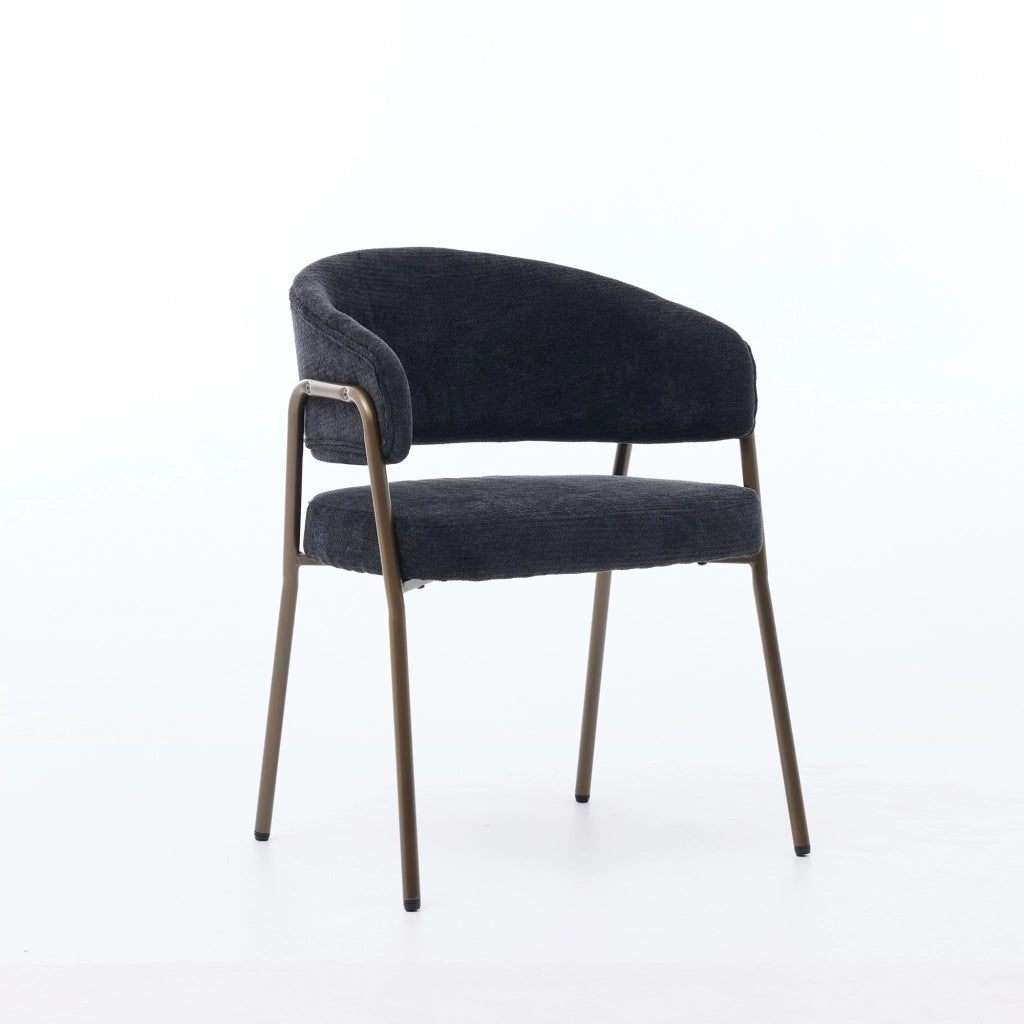 Sedia da Pranzo Imbottita con Braccioli ¨C MINIMAL ¨C Velluto Chenille Nero, Gambe in Metallo Ottone