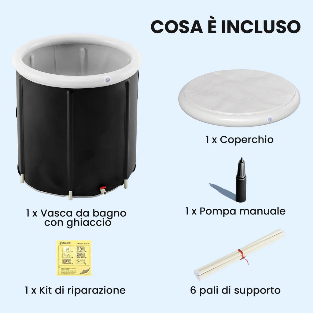 Vasca di Ghiaccio Ø78x71 cm Capienza da 280L per Sportivi con Copertura e Pompa Isolamento a 3 Strati Nero