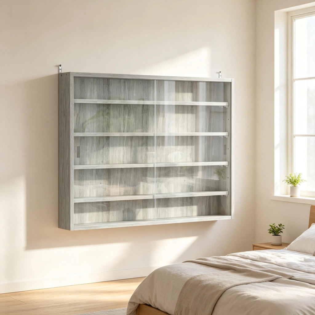 VETRINA A MURO 80x9,5x60 cm Grigio in vetro e pannello di legno