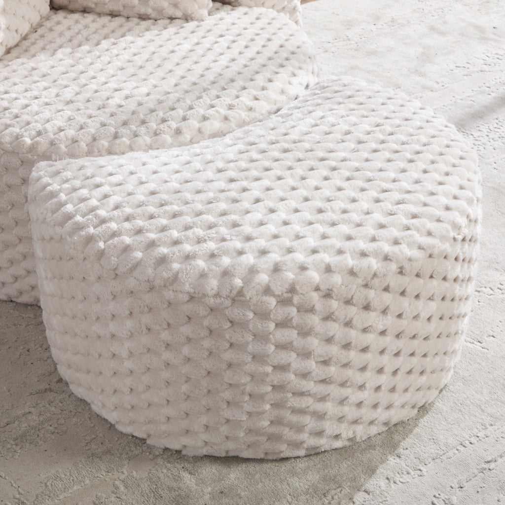 POLTRONA in tessuto beige 129x116x65 cm con poggiapiedi