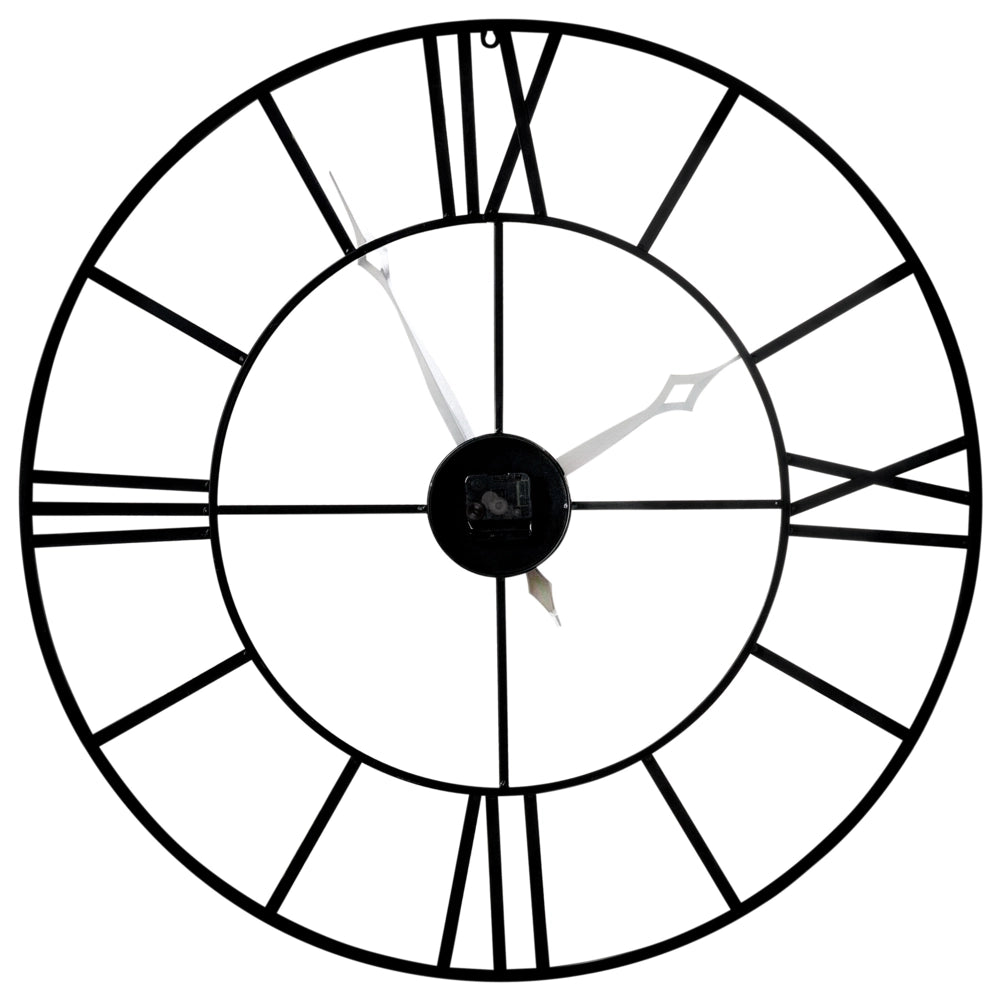 Orologio da parete in ferro Nero e dorato con numeri romani a superficie aperta design moderno per la casa