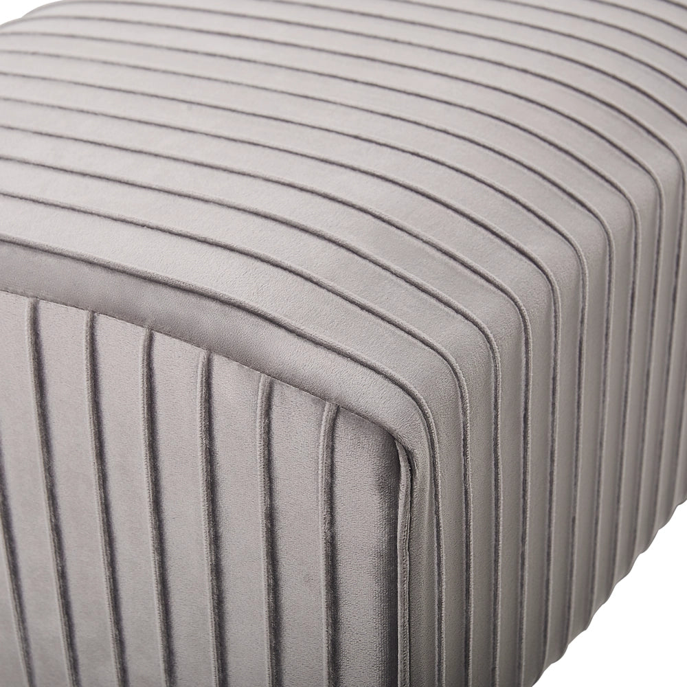Panca Grigio Velluto Imbottito Gambe In Metallo dorato 118 cm Glamour Soggiorno Camera Da Letto Corridoio