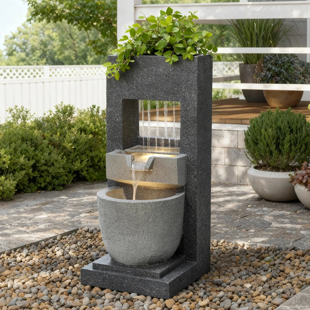 Fontana da Giardino Elettrica Cascade Springs con LED e Vano Porta Piante