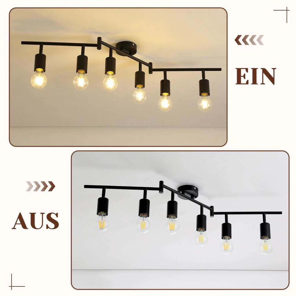 ZMH Faretto da soffitto nero - Lampada da soffitto con faretti E27 orientabili a 350° per camera da letto vintage