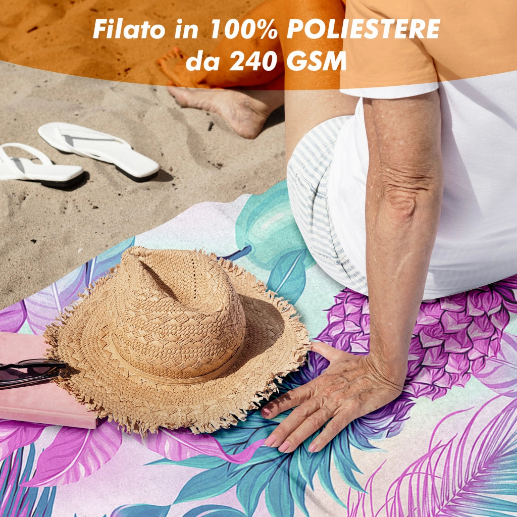Telo Mare Asciugamano Da Spiaggia Misura Grande 100x180 Cm Assorbente In Morbida Microfibra Leggero Stampe Moderne Sabbia Lettino Vacanze Piscina Ananas