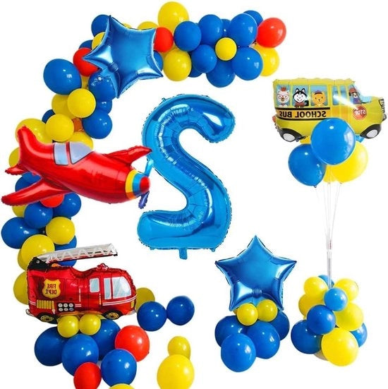 Decorazioni di Compleanno 22 pezzi Veicoli Auto Decorazioni di Compleanno Felice Decorazioni per la Strada Rosso Blu Giallo Tema Bambino Doccia Festa Camion Aereo Set di Palloncini Ragazzi (2 anni)
