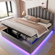 Letto matrimoniale imbottito 180 × 200 cm con contenitore idraulico e LED grigio